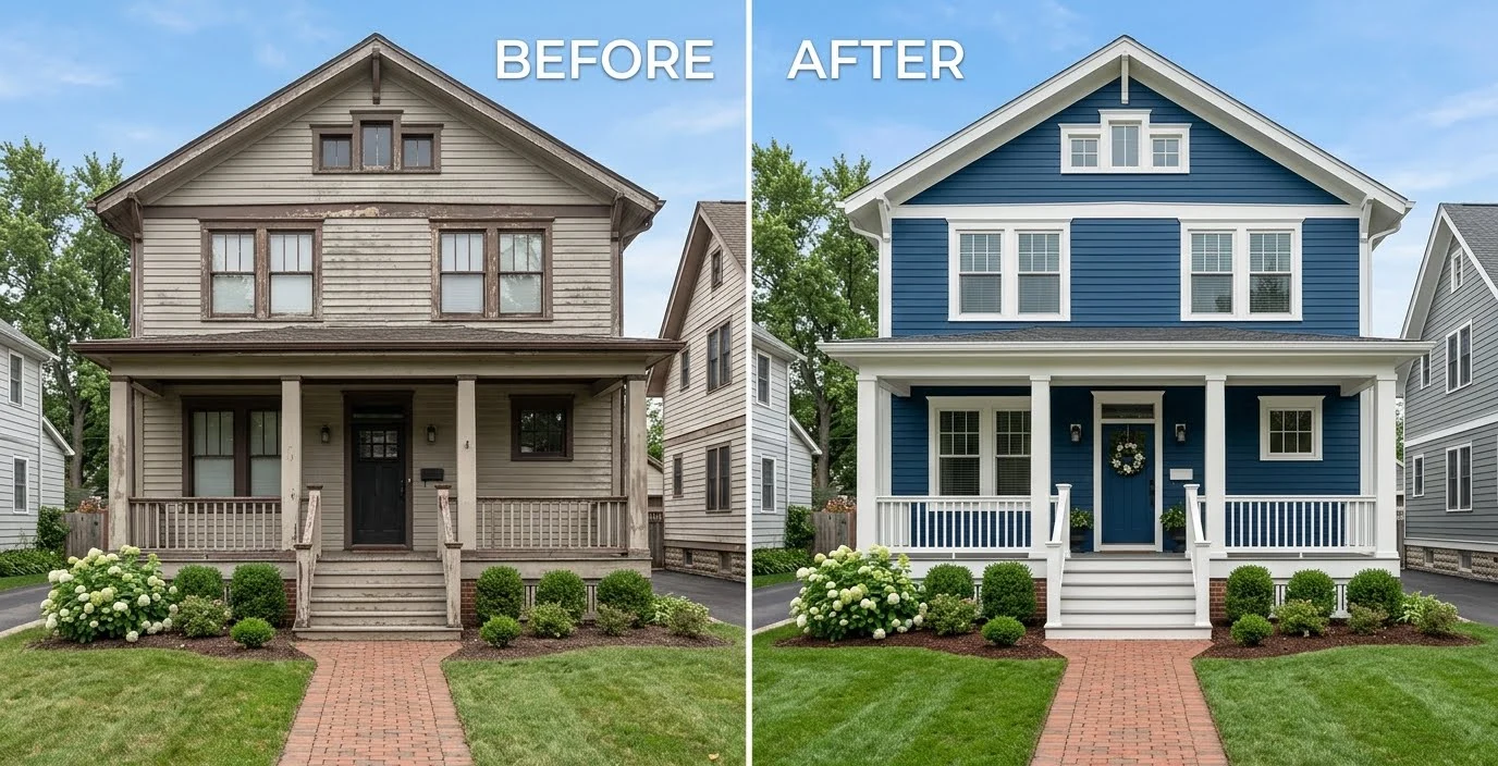 Newly painted home exterior showing improved curb appeal and weather protection