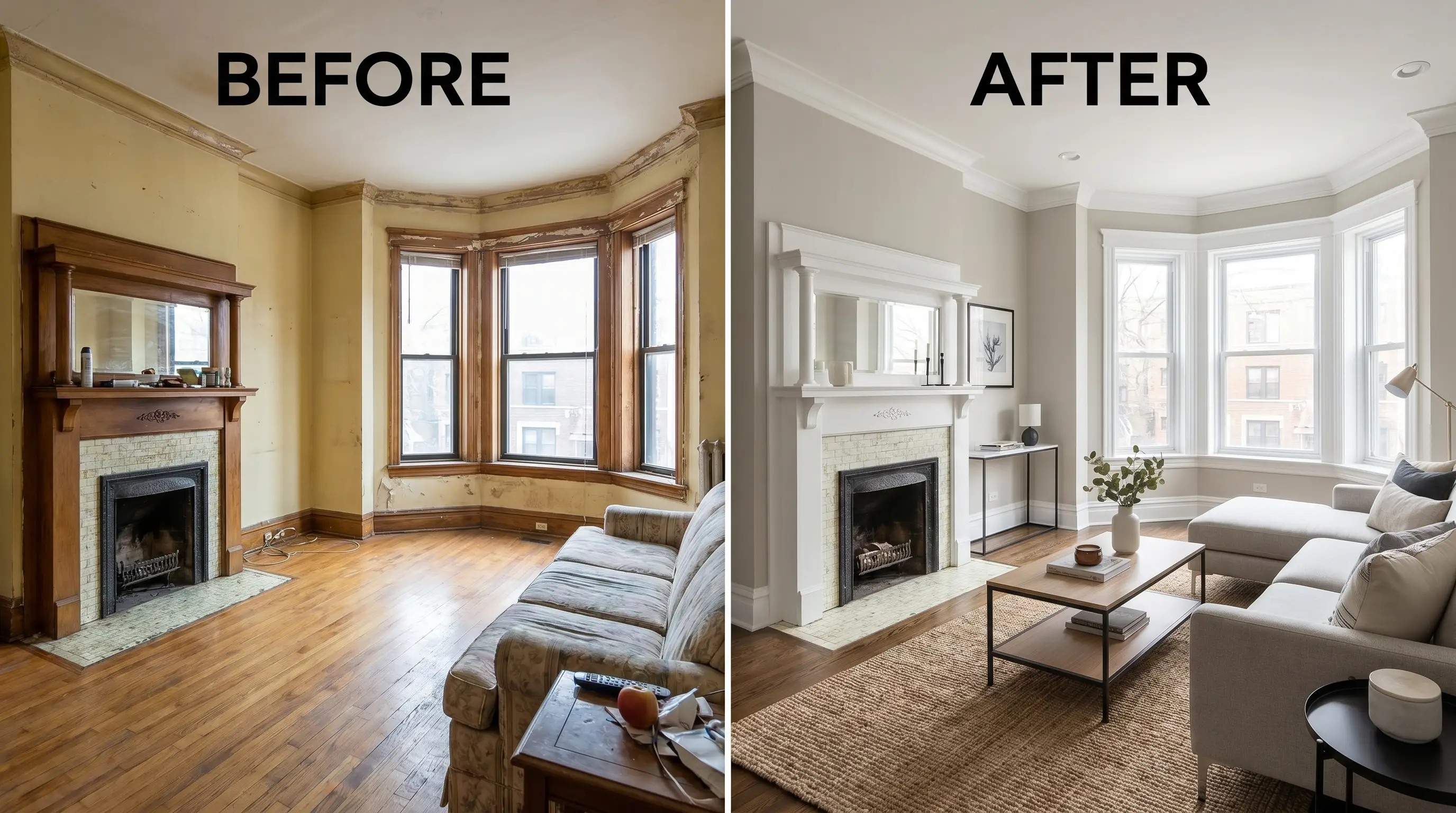 Interior painting before and after Chicago home
