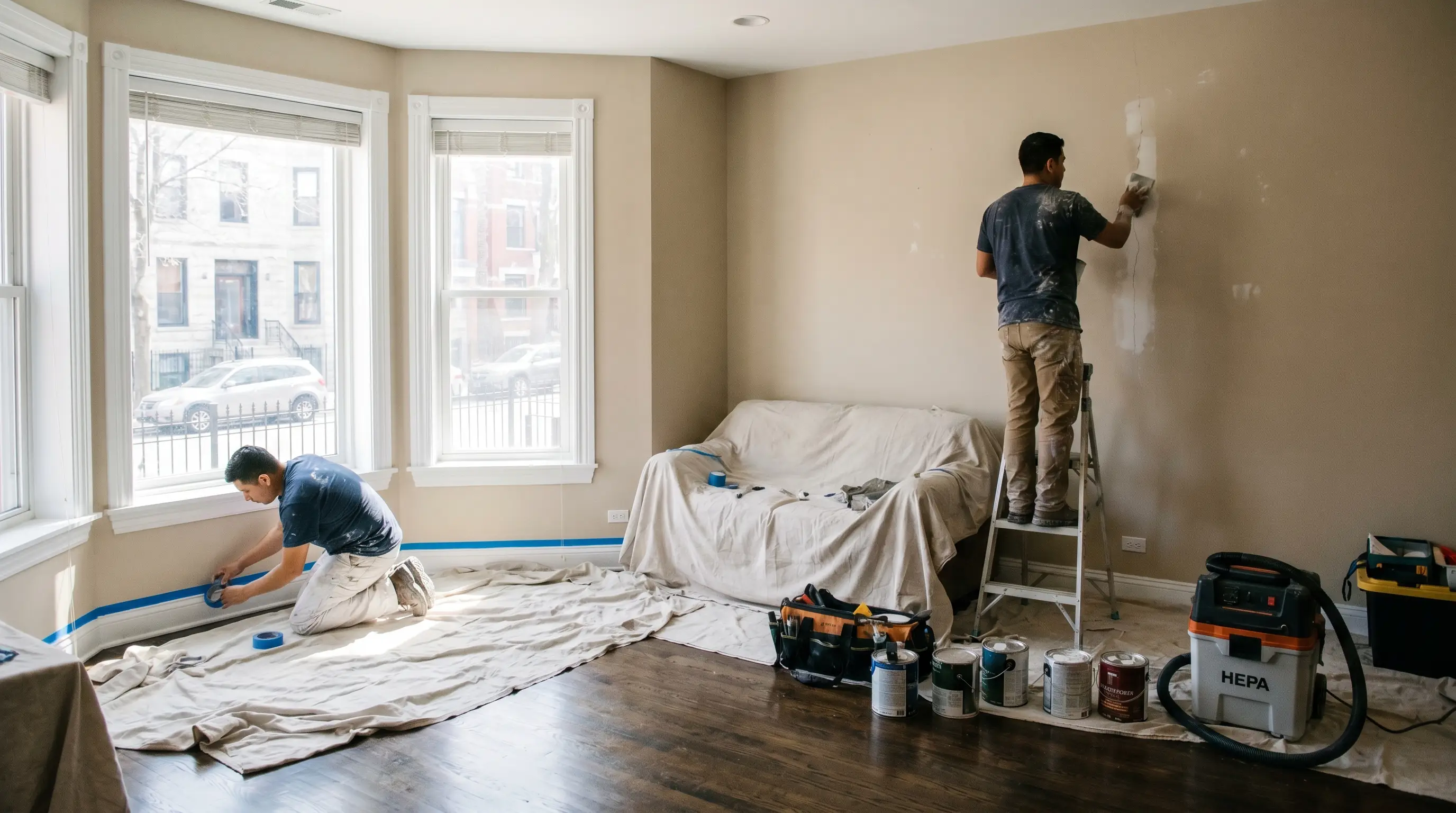 Interior painting prep work Chicago home